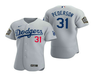 Men Los Angeles Dodgers 31 Joc Pederson Gray 2020 World Series Authentic Flex Nike Jersey